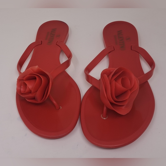 Valentino Garavani Women's Red Rose Jelly Flat Thong Sandals Italy 8 US / 38 EU - Picture 4 of 10